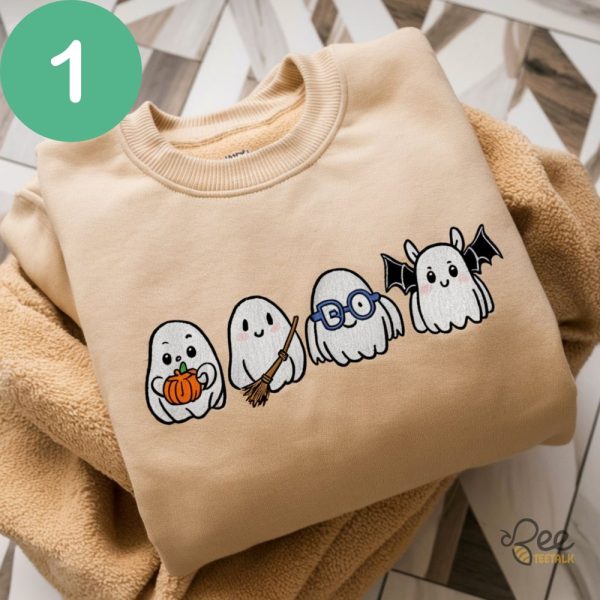 Cute Embroidered Ghost Sweatshirt Hoodie T Shirt Funny Boo Pumpkin Halloween Party Gift beeteetalk 1