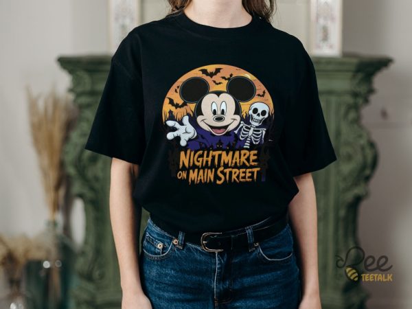 Nightmare On Main Street Disney Halloween T Shirt Sweatshirt Hoodie Vintage Mickey Mouse And Skeleton Funny Not So Scary Halloween Gift beeteetalk 2