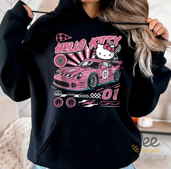 Hello Kitty Race Car Shirt Sweatshirt Hoodie Pink Cute Sanrio Gift For Car Racing Lovers beeteetalk 2