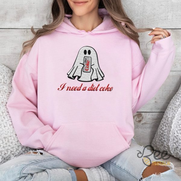 I Need A Diet Coke Meme Embroidered Shirt Cute Ghost Holding Diet Coke Halloween Embroidery T Shirt Sweatshirt Hoodie beeteetalk 1