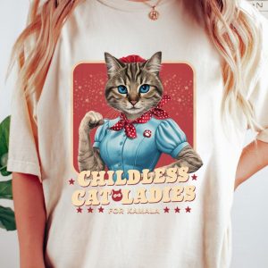 Childless Cat Ladies For Kamala Shirt Funny Strong Cat Lady Tee Gift For Cat Moms Kamala Harris Supporters 2024 beeteetalk 2