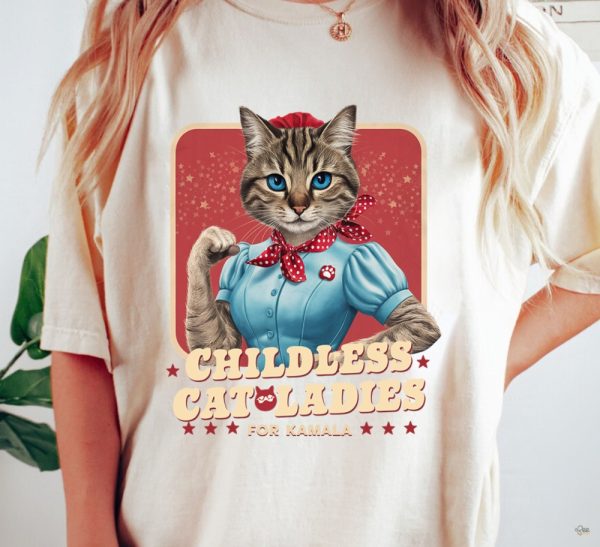 Childless Cat Ladies For Kamala Shirt Funny Strong Cat Lady Tee Gift For Cat Moms Kamala Harris Supporters 2024 beeteetalk 2