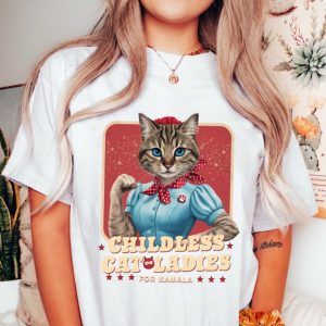 Childless Cat Ladies For Kamala Shirt Funny Strong Cat Lady Tee Gift For Cat Moms Kamala Harris Supporters 2024 beeteetalk 3