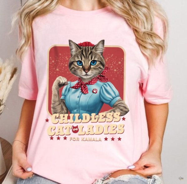 Childless Cat Ladies For Kamala Shirt Funny Strong Cat Lady Tee Gift For Cat Moms Kamala Harris Supporters 2024 beeteetalk 4