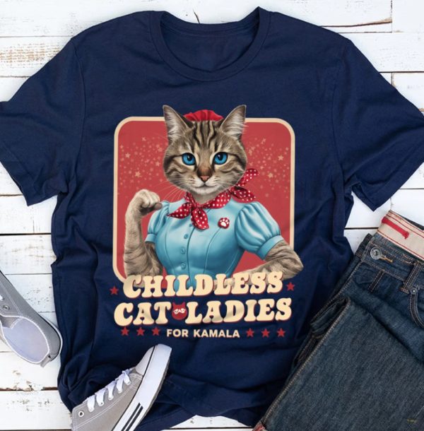 Childless Cat Ladies For Kamala Shirt Funny Strong Cat Lady Tee Gift For Cat Moms Kamala Harris Supporters 2024 beeteetalk 5