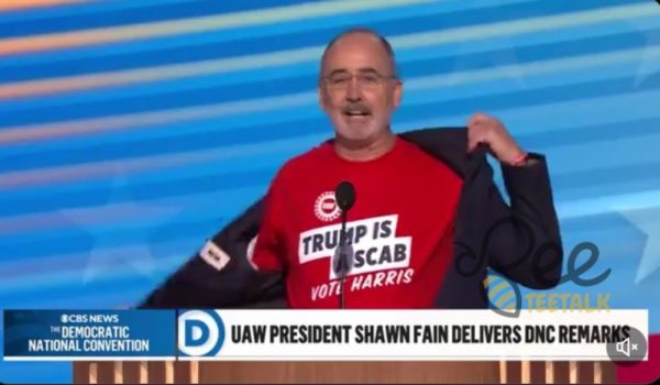 Uwa Stand Up 2024 Shirt Trump Is A Scab Vote Harris Shawn Fain Rnc Speech Tee beeteetalk 1