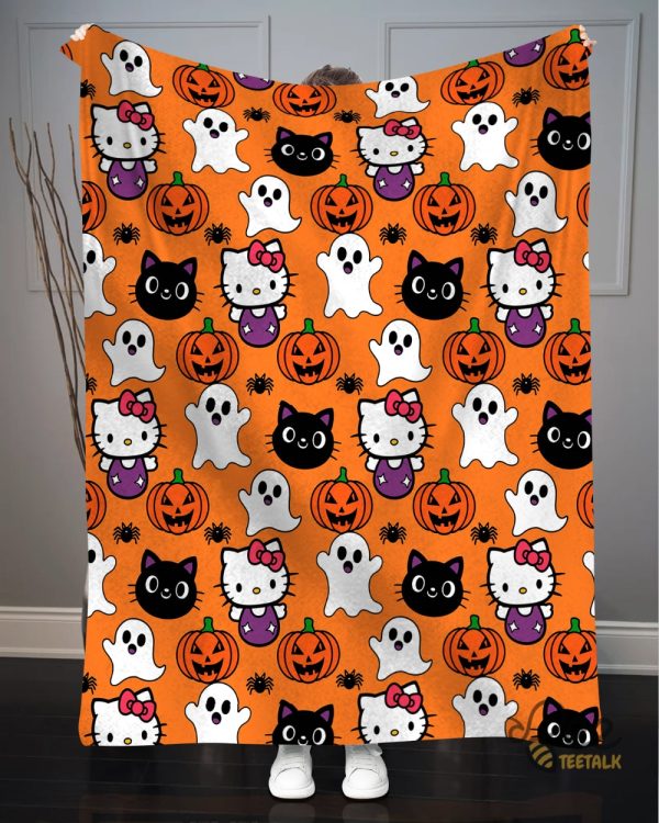 New Spooky Hello Kitty Orange Halloween Blanket Gift beeteetalk 1