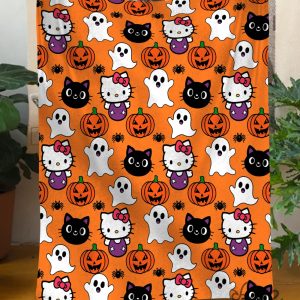 New Spooky Hello Kitty Orange Halloween Blanket Gift beeteetalk 2