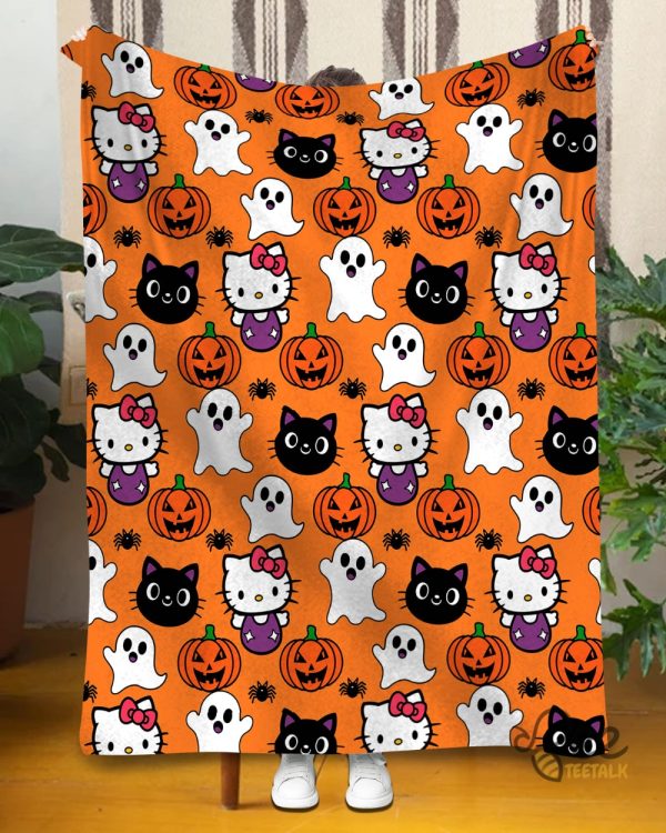 New Spooky Hello Kitty Orange Halloween Blanket Gift beeteetalk 2