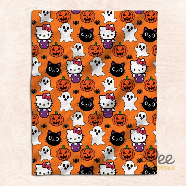 New Spooky Hello Kitty Orange Halloween Blanket Gift beeteetalk 3