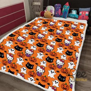 New Spooky Hello Kitty Orange Halloween Blanket Gift beeteetalk 4