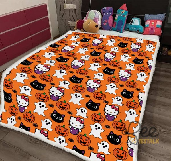 New Spooky Hello Kitty Orange Halloween Blanket Gift beeteetalk 4