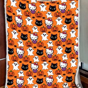 New Spooky Hello Kitty Orange Halloween Blanket Gift beeteetalk 5