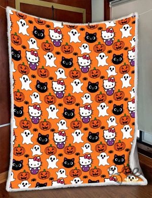 New Spooky Hello Kitty Orange Halloween Blanket Gift - | Beeteetalk High-quality Image