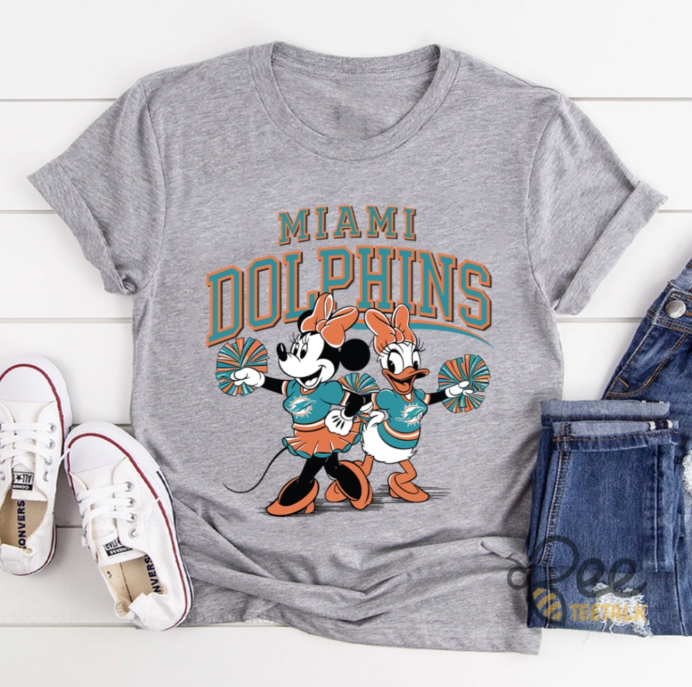 Miami Dolphins Mouse And Duck Cheerleading Shirt Miami Dolphins Cartoon Football Shirt