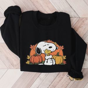 Cute Snoopy Halloween Embroidered Sweatshirt T Shirt Hoodie With Woodstock Pumpkin Fall Leaves beeteetalk 2