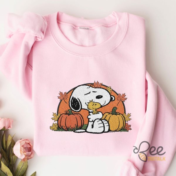 Cute Snoopy Halloween Embroidered Sweatshirt T Shirt Hoodie With Woodstock Pumpkin Fall Leaves beeteetalk 5