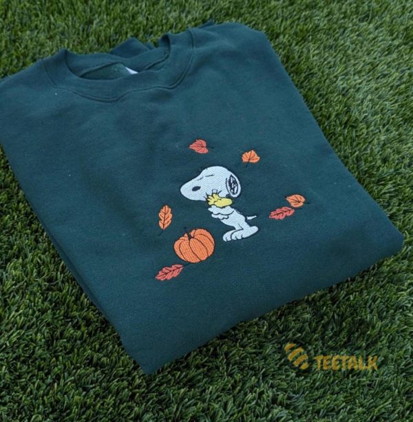 Embroidered Snoopy Hugs Woodstock Sweatshirt T Shirt Hoodie The Peanuts Pumpkin Fall Embroidered Crewneck Halloween Tee Shirt beeteetalk 1