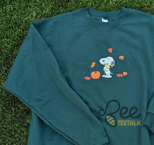 Embroidered Snoopy Hugs Woodstock Sweatshirt T Shirt Hoodie The Peanuts Pumpkin Fall Embroidered Crewneck Halloween Tee Shirt beeteetalk 2