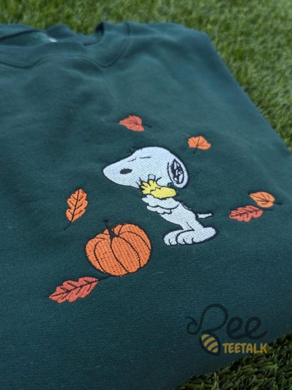 Embroidered Snoopy Hugs Woodstock Sweatshirt T Shirt Hoodie The Peanuts Pumpkin Fall Embroidered Crewneck Halloween Tee Shirt beeteetalk 3