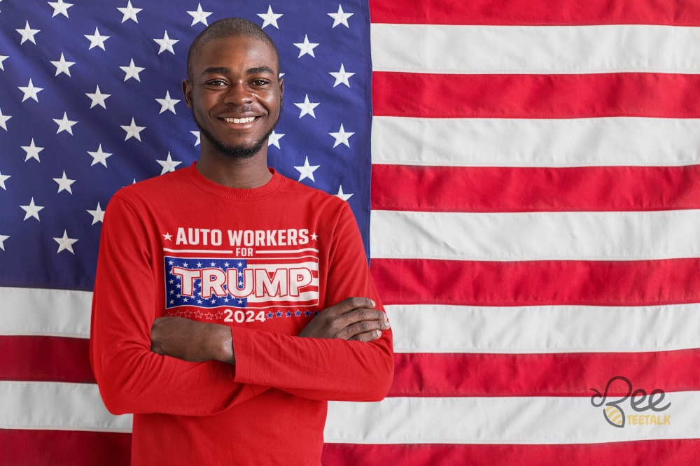 Auto Workers For Trump Shirt 2024 Fans Wearing Donald Trump Support Shirts At Detroit Rally Funny Controversy Shirts