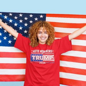 Auto Workers For Trump Shirt 2024 Fans Wearing Donald Trump Support Shirts At Detroit Rally Funny Controversy Shirts beeteetalk 2