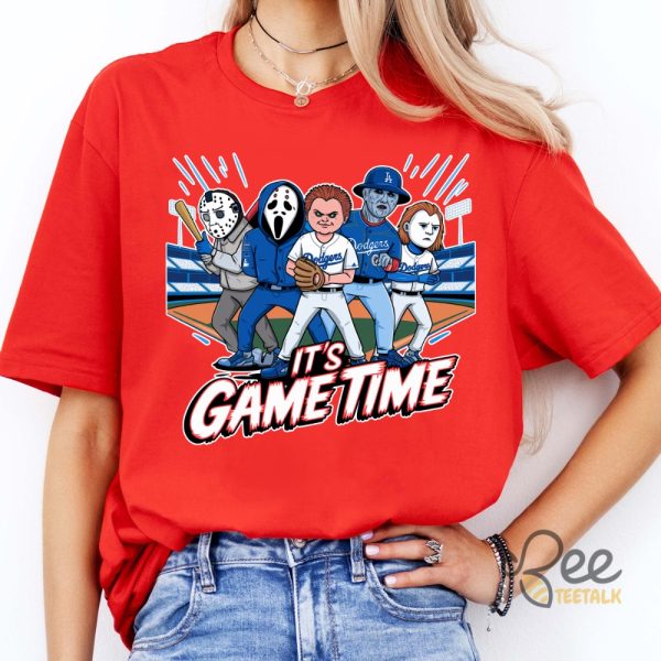 Horror Movie Characters Baseball Shirt Its Gametime T Shirt Sweatshirt Hoodie La Dodgers Halloween Graphic Tee beeteetalk 1