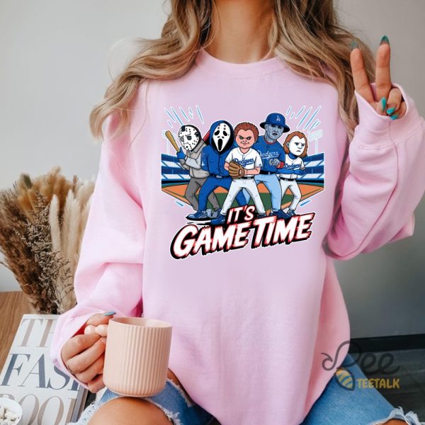 Horror Movie Characters Baseball Shirt Its Gametime T Shirt Sweatshirt Hoodie La Dodgers Halloween Graphic Tee beeteetalk 4