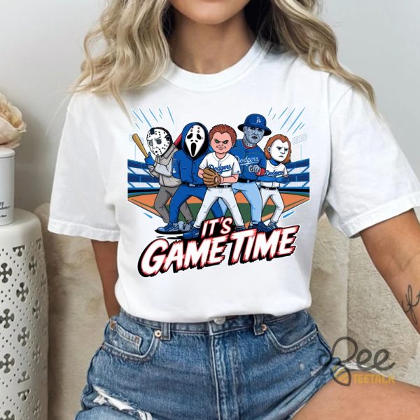 Horror Movie Characters Baseball Shirt Its Gametime T Shirt Sweatshirt Hoodie La Dodgers Halloween Graphic Tee beeteetalk 5