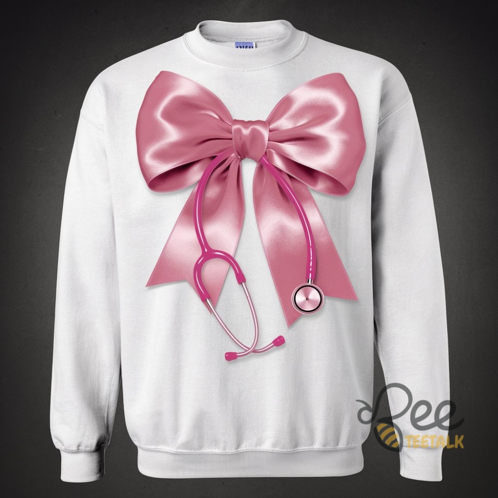 Pink Nurse Stethoscope Bow Sweatshirt Tshirt Hoodie Gift For Rn Nurse Appreciation Day Christmas Gift