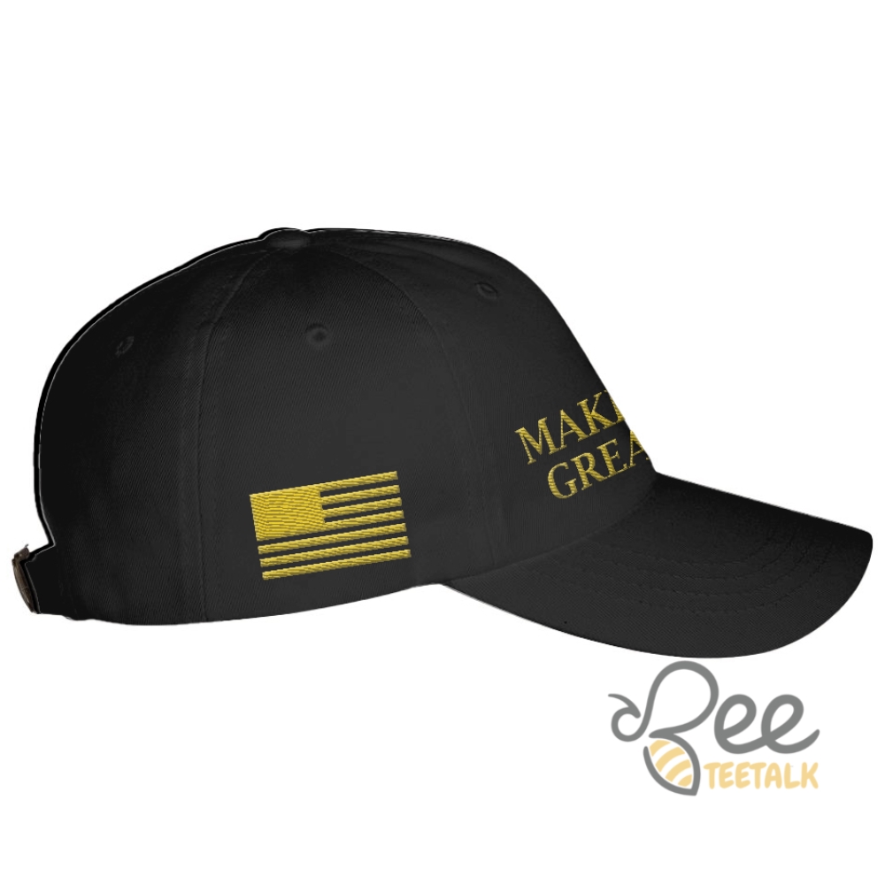 thumbnail image 2 of Dark Gold Embroidered MAGA Hat – 'Make America Great Again' – Black Twill Cap 2 of 4