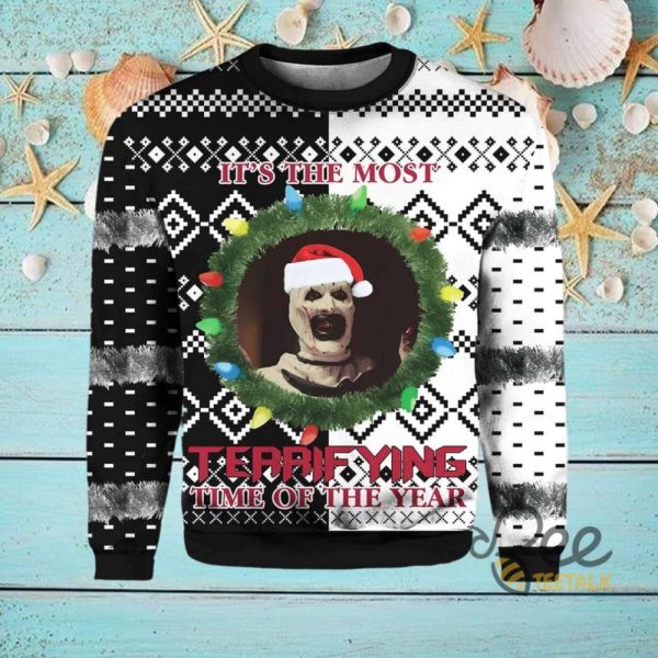 Terrifier Christmas Sweater Its The Most Terrifying Time Of The Year Ugly Xmas Artificial Wool Sweatshirt beeteetalk 1