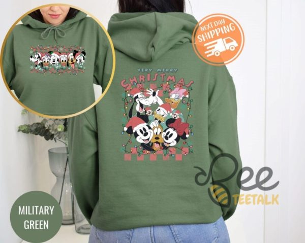 Cartoon Mouse And Friends Very Merry Christmas Checkered Christmas Lights Shirt Christmas Party Movie T Shirt Sweatshirt Hoodie Graphic Tee beeteetalk 1