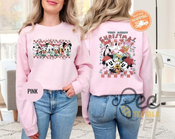 Cartoon Mouse And Friends Very Merry Christmas Checkered Christmas Lights Shirt Christmas Party Movie T Shirt Sweatshirt Hoodie Graphic Tee beeteetalk 2