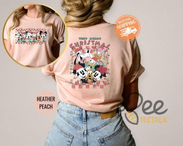 Cartoon Mouse And Friends Very Merry Christmas Checkered Christmas Lights Shirt Christmas Party Movie T Shirt Sweatshirt Hoodie Graphic Tee beeteetalk 3