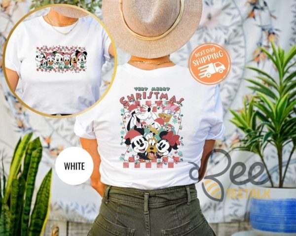 Cartoon Mouse And Friends Very Merry Christmas Checkered Christmas Lights Shirt Christmas Party Movie T Shirt Sweatshirt Hoodie Graphic Tee beeteetalk 4