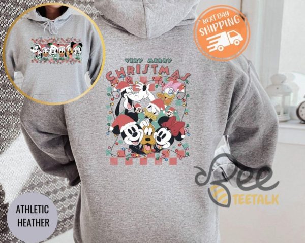 Cartoon Mouse And Friends Very Merry Christmas Checkered Christmas Lights Shirt Christmas Party Movie T Shirt Sweatshirt Hoodie Graphic Tee beeteetalk 5