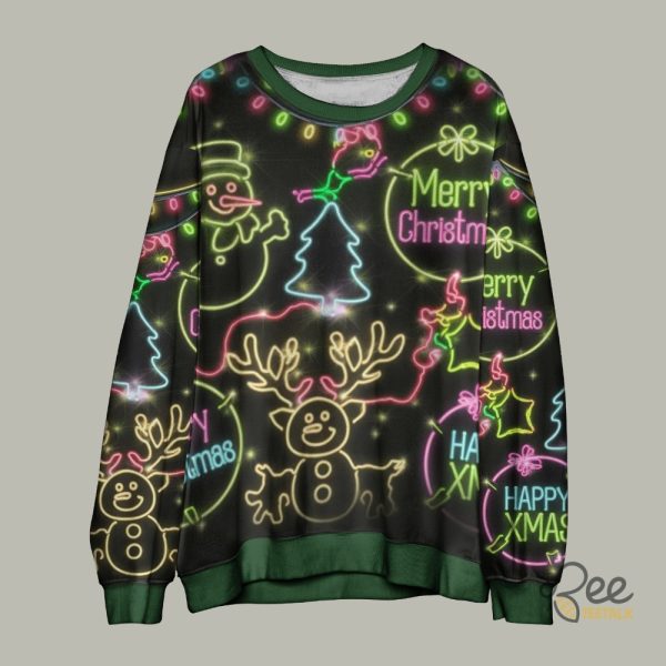 Christmas Bright Neon Lighting Ugly Christmas Sweater Santa Claus Merry Christmas Artificial Wool Sweatshirt beeteetalk 1