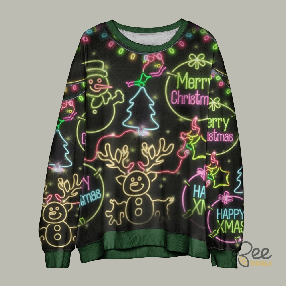 Christmas Bright Neon Lighting Ugly Christmas Sweater Santa Claus Merry Christmas Artificial Wool Sweatshirt