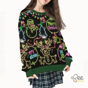 Christmas Bright Neon Lighting Ugly Christmas Sweater Santa Claus Merry Christmas Artificial Wool Sweatshirt beeteetalk 5