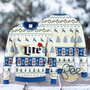 Miller Lite Christmas Artificial Wool Sweatshirt Beer Miller Lite Reindeer Snowy Night Ugly Sweater beeteetalk 1