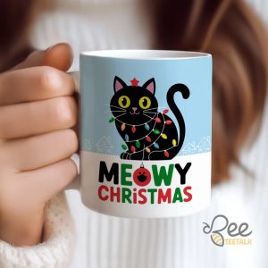 Meowy Christmas Black Cat Shirt Xmas Light Gift For Cat Lovers beeteetalk 2