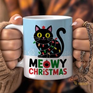 Meowy Christmas Black Cat Shirt Xmas Light Gift For Cat Lovers beeteetalk 5