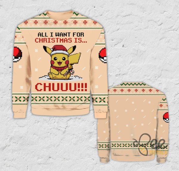 Pikachu Pokemon Ugly Christmas Sweater All I Want For Christmas Is Chu beeteetalk 1