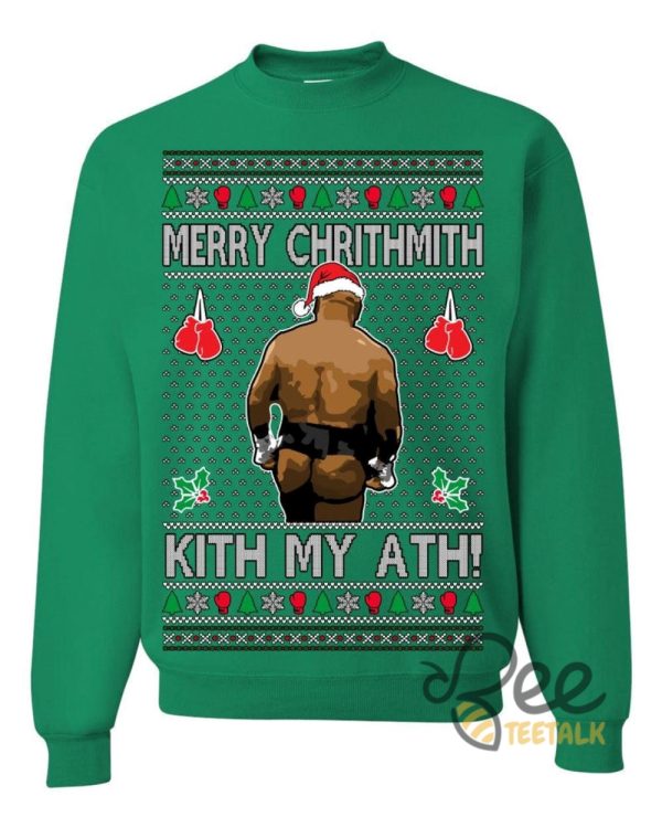 Merry Chrithmith Kith My Ath Mike Tyson Sweater Kiss My Ass Boxing Fight Meme Funny Ugly Christmas Artificial Wool Sweatshirt beeteetalk 1