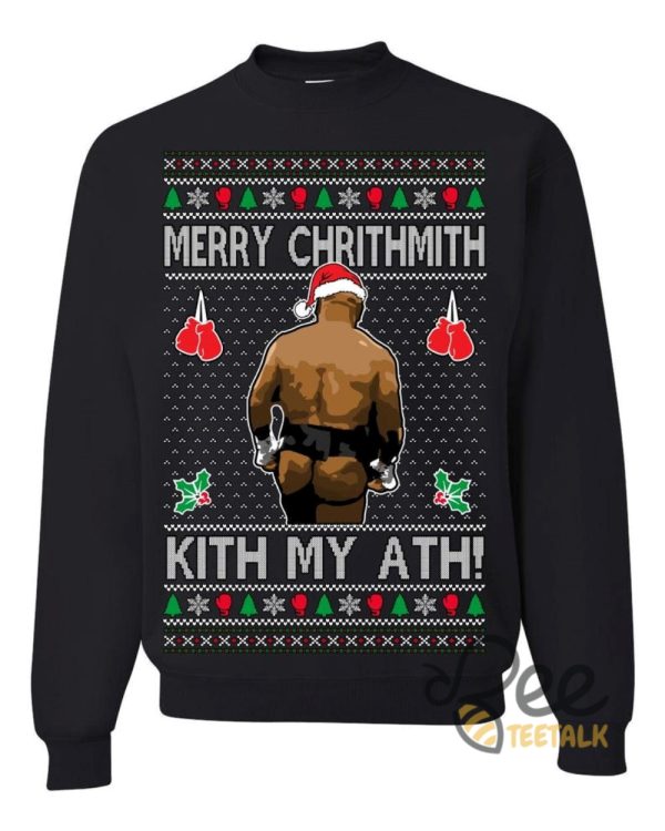 Merry Chrithmith Kith My Ath Mike Tyson Sweater Kiss My Ass Boxing Fight Meme Funny Ugly Christmas Artificial Wool Sweatshirt beeteetalk 5