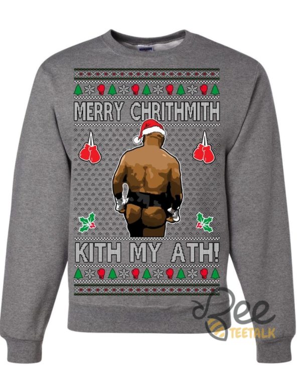 Merry Chrithmith Kith My Ath Mike Tyson Sweater Kiss My Ass Boxing Fight Meme Funny Ugly Christmas Artificial Wool Sweatshirt beeteetalk 6