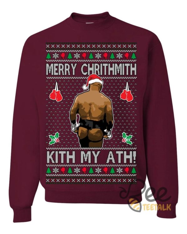 Merry Chrithmith Kith My Ath Mike Tyson Sweater Kiss My Ass Boxing Fight Meme Funny Ugly Christmas Artificial Wool Sweatshirt beeteetalk 7