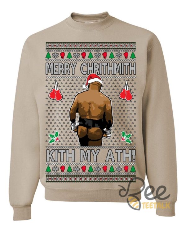 Merry Chrithmith Kith My Ath Mike Tyson Sweater Kiss My Ass Boxing Fight Meme Funny Ugly Christmas Artificial Wool Sweatshirt beeteetalk 9