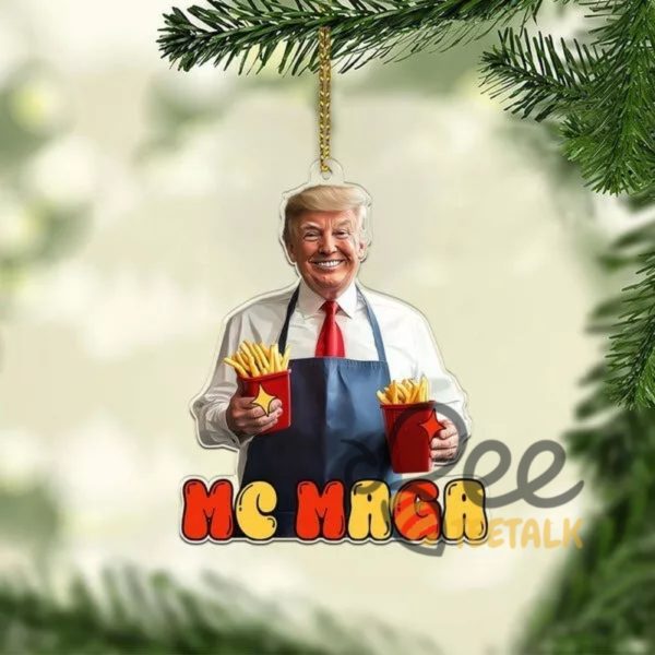 Donald Trump Maga Christmas Ornament Donald Trump President Making Fries 2024 Acrylic Ornament Xmas Gift beeteetalk 1